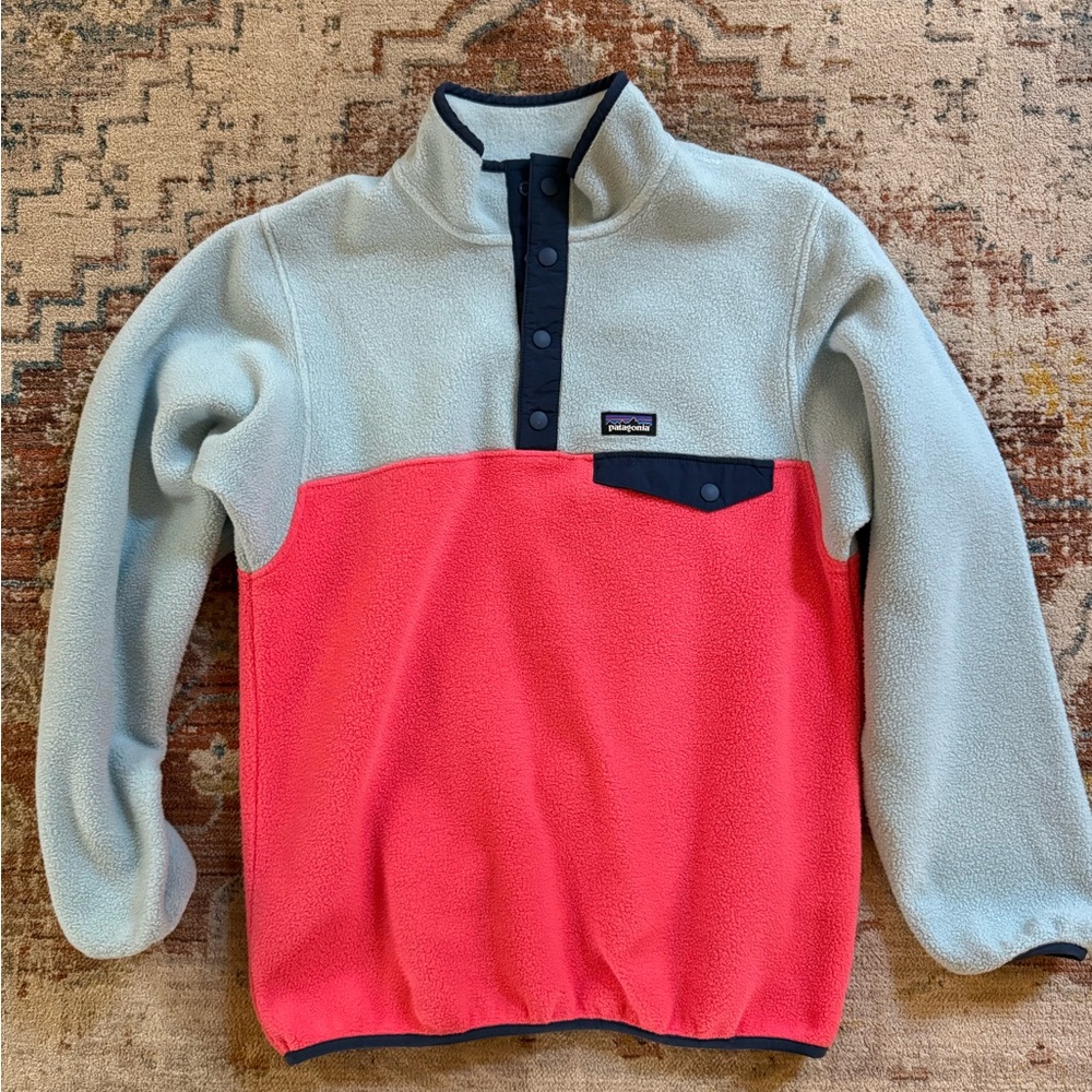 Patagonia Synchilla Snap Fleece Light Blue, Pink & Navy Girls XL/14
